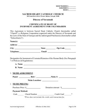 Fillable Online Columbarium Inurnment Agreement Fax Email