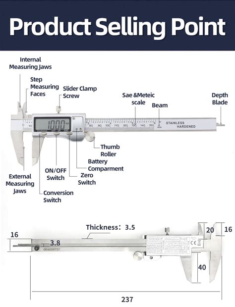 MICROMETRE Dial Caliper Pied à coulisse numérique en métal