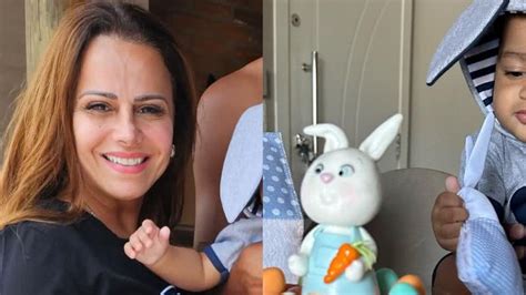 Viviane Araujo celebra 7 meses do filho Joaquim em clima de Páscoa