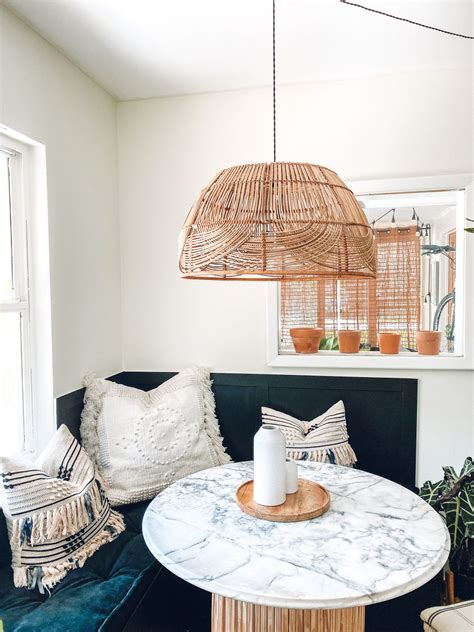 Diy Rattan Basket Pendant Light Black Banquette Blushing Bungalow