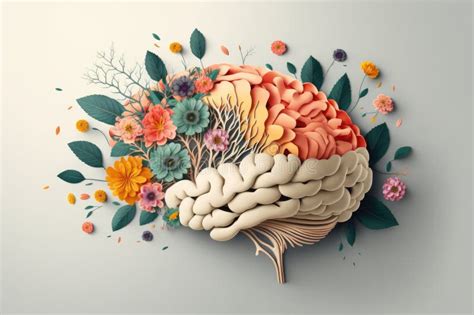 Cerebro Humano Hecho Con Flores En Concepto De Salud Mental Y