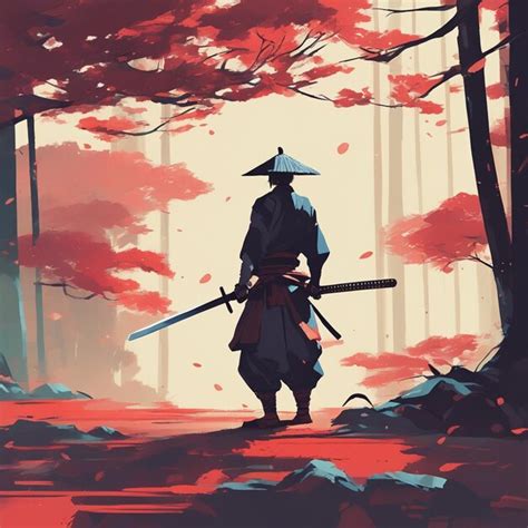 Samurai con una espada en la mano ilustración vectorial pintura