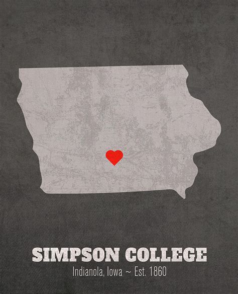 Simpson College Indianola Iowa Founded Date Heart Map Mixed Media By