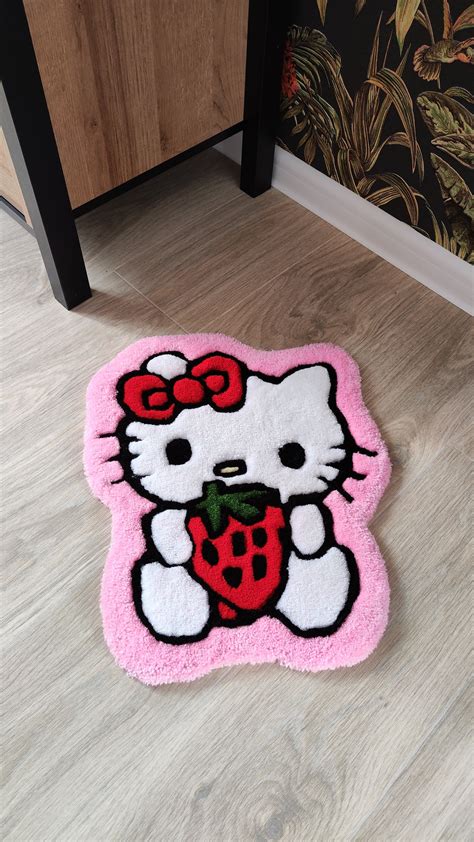 Pink Keyboard Rug With Kitten And Strawberries Wrist Rest Eyboard