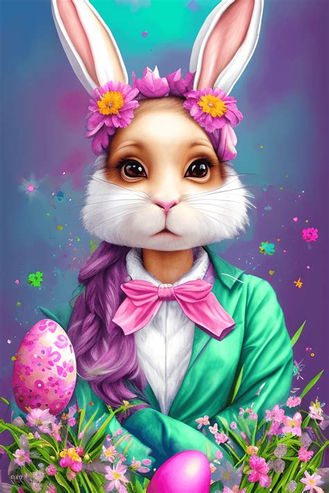 Beautiful Easter Bunny In Pink Jacket And Bonnet · Creative Fabrica