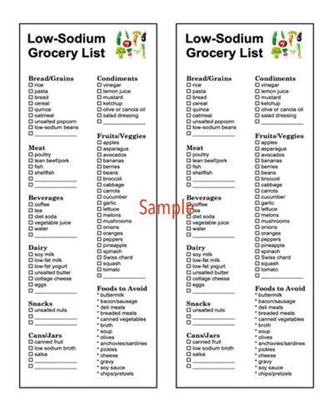 Free Low Sodium Food List Printable Chart