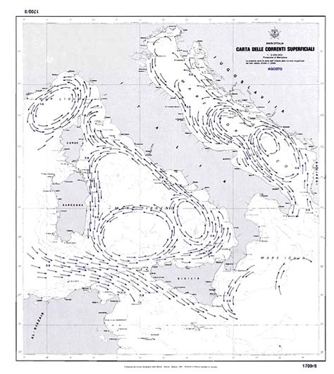 Carta Delle Correnti Superficiali Dei Mari D Italia Agosto Istituto