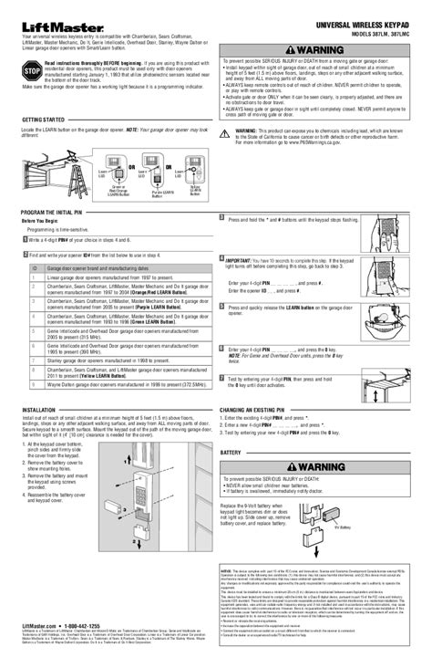 LiftMaster 387LM Universal Wireless Keyless Entry Garage Door Keypad ...
