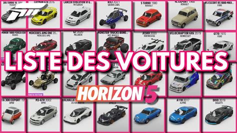 Forza Horizon 5 LISTE DES VOITURES YouTube