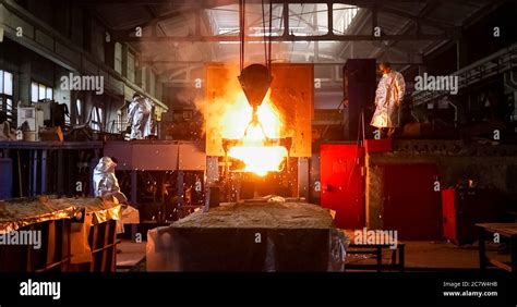 Smelting Metal In A Metallurgical Plant Liquid Iron From Metal Ladle