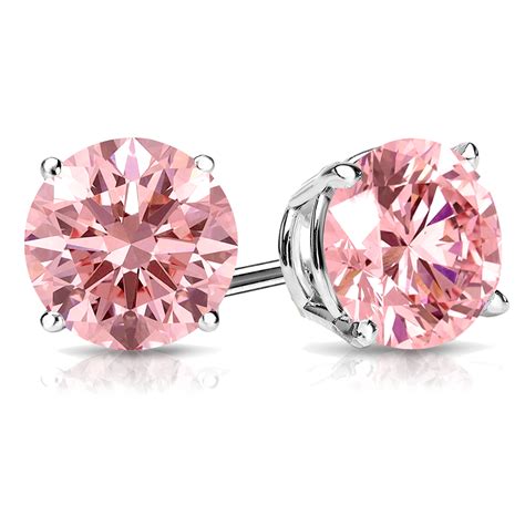 Lab Grown Diamond Stud Earrings Round Pink 0.50 ct.tw 14k White Gold 4-Prong Basket ...