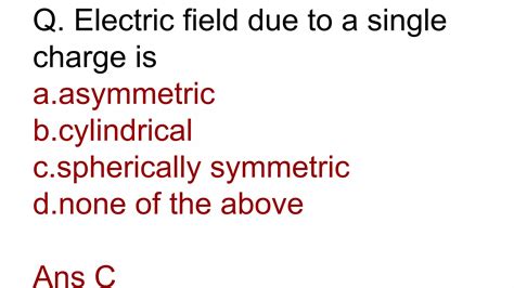 Electrostatics Most Important Questions Physics Ppt