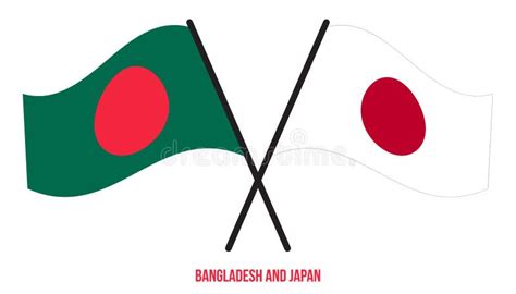 Bangladesh And Japan Flags Crossed And Waving Flat Style Official