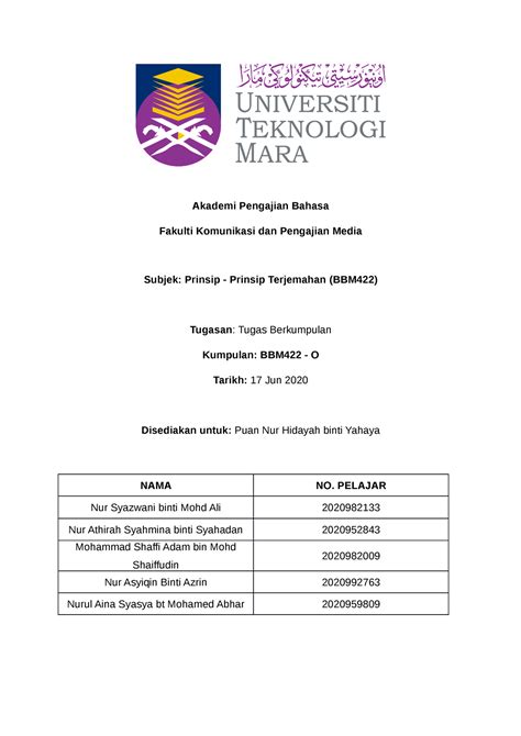 Tugasan Berkumpulan Bbm Submission Akademi Pengajian Bahasa Fakulti