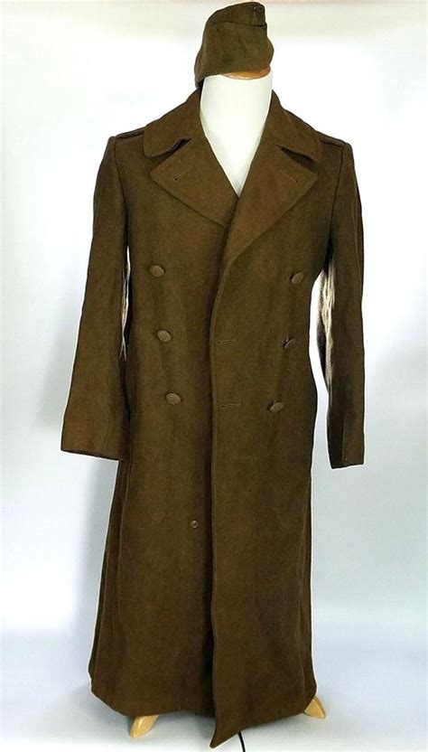 Wwii Us Army Trench Coat Ww Vintage War Olive Wool Overcoat L With