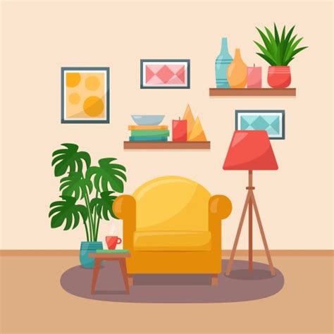 Interior Living Room Furniture And Home Decor Vector Image