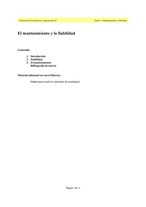 Tema 6 Mantenimiento Y Fiabilidad 2021 El Mantenimiento Y La