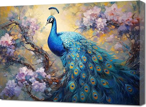 Amazon QIXIANG Peacock Canvas Wall Art Vintage Blue Peacock