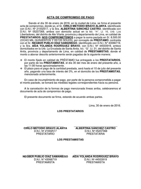 Modelo De Carta De Compromiso De Pago Agitación