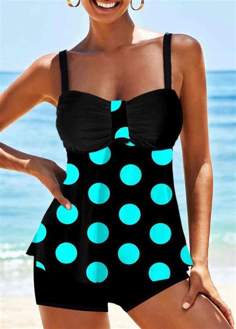 ROTITA Spaghetti Strap Polka Dot Swimwear Top Modest Swimsuits Bikini