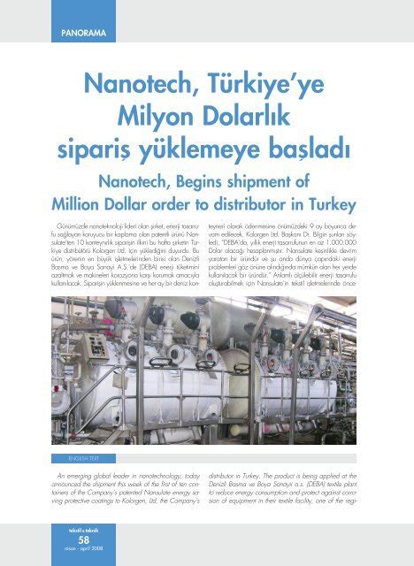 Nanotech Türkiye ye Milyon Dolarlk siparifl yüklemeye bafllad