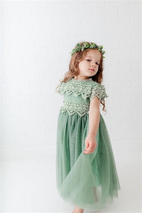 Sage Green Lace Flower Girl Dress Romantic Moss Toddler Tulle Etsy