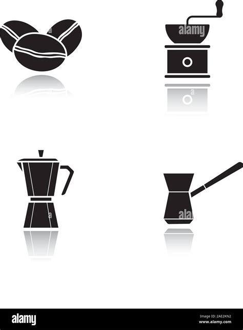 Coffee Brewing Equipment Drop Shadow Black Icons Set Moka Pot