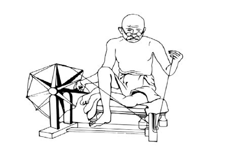 Gandhiji With Charkha Drawing