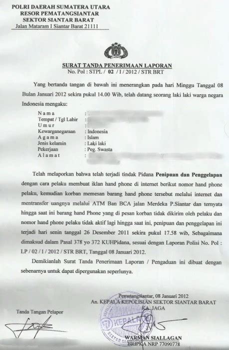 Detail Contoh Surat Laporan Kepolisian Koleksi Nomer