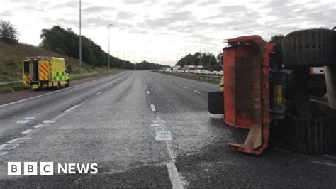 M6 Overturned Lorry Spills Diesel Across Motorway Bbc News