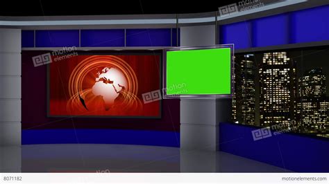 News Tv Studio Set Virtual Green Screen Background Loop Stock Video