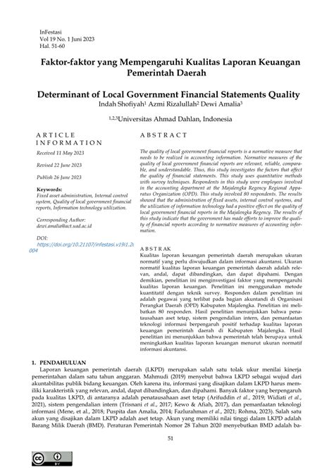 Pdf Determinan Kualitas Laporan Keuangan Pemerintah Daerah