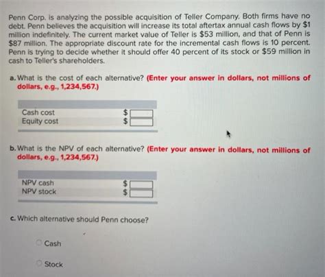 Solved Penn Corp Is Analyzing The Possible Acquisition Of Chegg