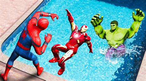 Gta Spiderman Vs Hulk Vs Iron Man Water Ragdolls Jumps Fails