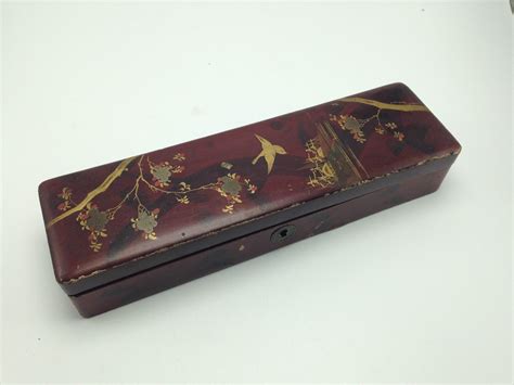 Coffret Boite A Gants Ancienne Bois Laqu Style Asiatique Decor Oiseaux