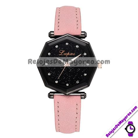 Reloj Lvpai Rosa Extensible Piel Sintética Caratula Hexagonal Negra