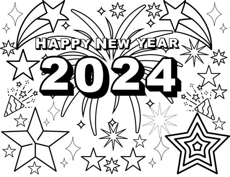 Happy New Year 2024 Coloring Sheets Pages Multiple Etsy