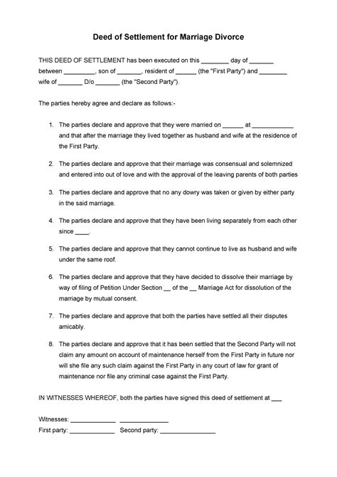 Divorce Settlement Agreement Templates Free