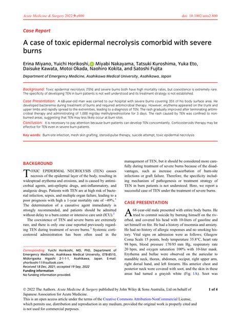 Pdf A Case Of Toxic Epidermal Necrolysis Comorbid With Severe Burns