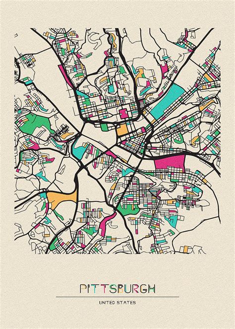 Pittsburgh Pennsylvania City Map Drawing By Inspirowl Design Fine