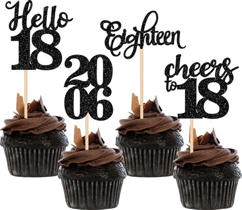 24 Pcs 18th Birthday Cupcake Toppers Glitter Hello 18