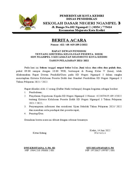 Berita Acara Notulen Rapat 2019 Pdf
