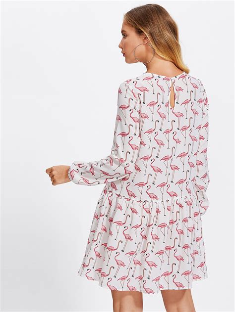 Allover Flamingo Print Smock Dress Sheinsheinside