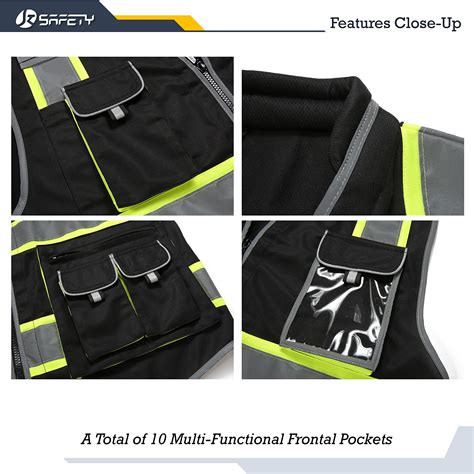 Snapklik.com : JKSafety 10 Pockets Hi-Vis Zipper Front Black Safety
