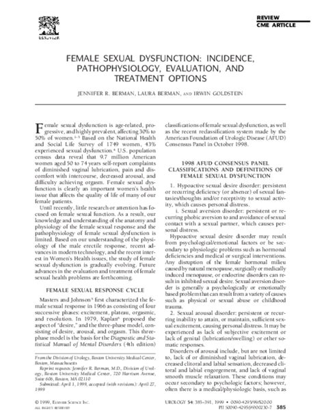 Pdf Female Sexual Dysfunction Incidence Pathophysiology Evaluation And Treatment Options