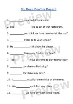 Esl Worksheet For Using Do Does Don T Doesn T Low Level English