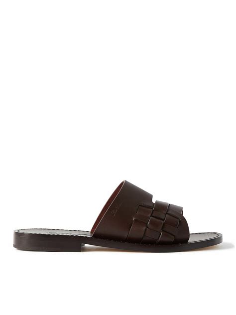 Loro Piana Sea Pacific Walk Braided Leather Slides Brown Loro Piana