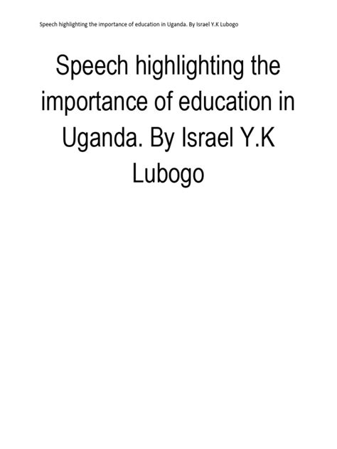 Importance Of Education In Uganda By Israel Y K Lubogo Pdf