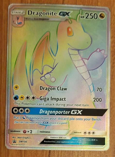 Mavin Dragonite Gx Sm156 Rainbow Rare Full Art Holo Pokemon Black