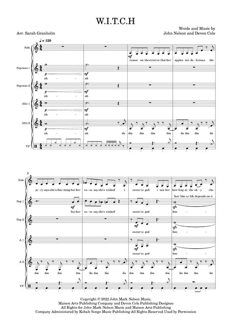 W I T C H Arr Sarah Granholm By Devon Cole Sheet Music For Ssaa